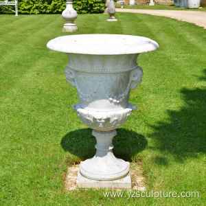 Hand Carved White Marble Flower Pot For Garden